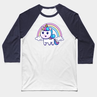 Cute Unicorn With Rainbow Cartoon Baseball T-Shirt